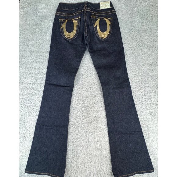 True Religion Bobby Womens 25 Dark Wash Flare Jeans NWOT White Gold Tag Made-USA - Picture 11 of 16